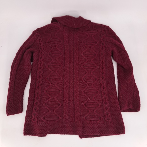 Inis Crafts Womens Sz M Merino Wool Cardigan Sweater RedCable Knit Shawl Collar - Picture 7 of 8